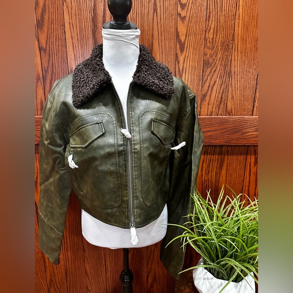 Urban Outfitters BDG Janine Cropped Faux Leather Aviator Jacket